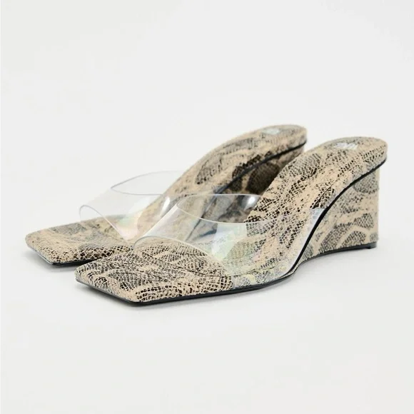 Zara Snakeskin clear wedge heels 37 / 6.5 - Picture 1 of 8